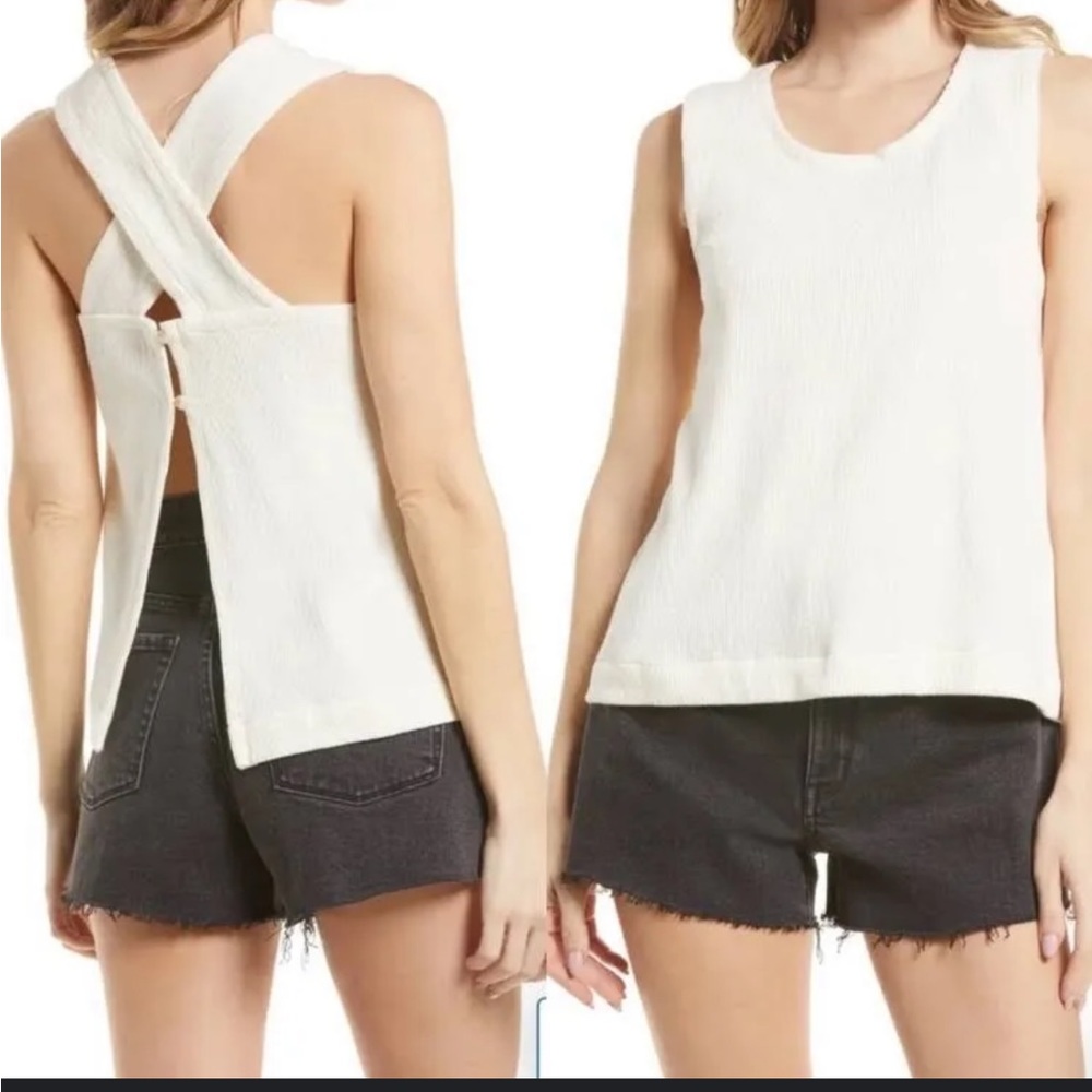 Madewell Ottoman Jacquard Cross-Back Tank Top Ivory Open Back Textured Medium